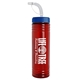 a transparent red bottle & blue lid & translucent frost straw 24 oz slim fit upcycle rpet bottle with straw lid