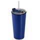 a metallic blue tumbler & clear with blue lid & translucent frost straw the explorer - 18 oz travel tumbler with 2- in -1 flip and straw hole lid (straw included)