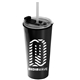 aerial view a metallic black tumbler & clear with black lid & translucent frost straw the explorer - 18 oz travel tumbler with 2- in -1 flip and straw hole lid (straw included), image 1 of 2