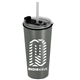 aerial view a metallic silver tumbler & clear with black lid & translucent frost straw the explorer - 18 oz travel tumbler with 2- in -1 flip and straw hole lid (straw included), image 1 of 2