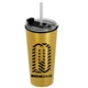 aerial view a metallic gold tumbler & clear with black lid & translucent frost straw the explorer - 18 oz travel tumbler with 2- in -1 flip and straw hole lid (straw included), image 1 of 2