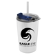 a translucent frost straw & clear-blue lid & white cup sentinel 14 oz metallic tumbler with 2- in -1 flip and straw hole lid