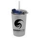 a translucent frost straw & clear-blue lid & porcelain gray cup sentinel 14 oz metallic tumbler with 2- in -1 flip and straw hole lid