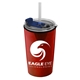 a translucent frost straw & clear-blue lid & metallic red cup sentinel 14 oz metallic tumbler with 2- in -1 flip and straw hole lid