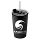 aerial view a translucent frost straw & clear-black lid & metallic black cup sentinel 14 oz metallic tumbler with 2- in -1 flip and straw hole lid, image 1 of 2