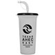 aerial view a translucent frost cup & black lid super sipper - 32 oz sport sipper with straw, image 1 of 2