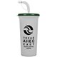 aerial view a translucent frost cup & dark green lid super sipper - 32 oz sport sipper with straw, image 1 of 2