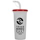 aerial view a translucent frost cup & red lid super sipper - 32 oz sport sipper with straw, image 1 of 2