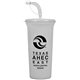 aerial view a translucent frost cup & white lid super sipper - 32 oz sport sipper with straw, image 1 of 2