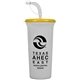 aerial view a translucent frost cup & yellow lid super sipper - 32 oz sport sipper with straw, image 1 of 2