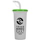 aerial view a translucent frost cup & neon green lid super sipper - 32 oz sport sipper with straw, image 1 of 2