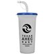 aerial view a translucent frost cup & medium blue lid super sipper - 32 oz sport sipper with straw, image 1 of 2