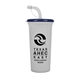 a translucent frost cup & navy blue lid super sipper - 32 oz sport sipper with straw