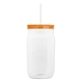 a translucent frost straw & translucent-orange lid & clear bottle 27 oz tritan(tm) clear mason jar with lid and straw