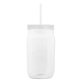 aerial view a translucent frost straw & white lid & clear bottle 27 oz tritan(tm) clear mason jar with lid and straw, image 1 of 2