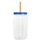 a translucent-orange straw & translucent-blue lid & clear bottle 27 oz tritan(tm) clear mason jar with lid and straw