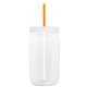 a translucent-orange straw & translucent-frost lid & clear bottle 27 oz tritan(tm) clear mason jar with lid and straw
