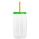 a translucent-orange straw & translucent-green lid & clear bottle 27 oz tritan(tm) clear mason jar with lid and straw