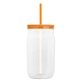 aerial view a translucent-orange straw & translucent-orange lid & clear bottle 27 oz tritan(tm) clear mason jar with lid and straw, image 1 of 3