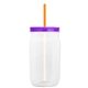 a translucent-orange straw & translucent-violet lid & clear bottle 27 oz tritan(tm) clear mason jar with lid and straw