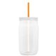 a translucent-orange straw & white lid & clear bottle 27 oz tritan(tm) clear mason jar with lid and straw