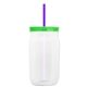 a translucent-violet straw & translucent-green lid & clear bottle 27 oz tritan(tm) clear mason jar with lid and straw