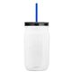 a translucent-blue straw & black lid & clear bottle 27 oz tritan(tm) clear mason jar with lid and straw