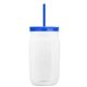 aerial view a translucent-blue straw & translucent-blue lid & clear bottle 27 oz tritan(tm) clear mason jar with lid and straw, image 1 of 3