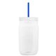 a translucent-blue straw & translucent-frost lid & clear bottle 27 oz tritan(tm) clear mason jar with lid and straw