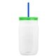 a translucent-blue straw & translucent-green lid & clear bottle 27 oz tritan(tm) clear mason jar with lid and straw