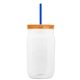 a translucent-blue straw & translucent-orange lid & clear bottle 27 oz tritan(tm) clear mason jar with lid and straw