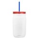 a translucent-blue straw & translucent-red lid & clear bottle 27 oz tritan(tm) clear mason jar with lid and straw