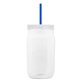 a translucent-blue straw & white lid & clear bottle 27 oz tritan(tm) clear mason jar with lid and straw