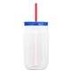 a translucent-red straw & translucent-blue lid & clear bottle 27 oz tritan(tm) clear mason jar with lid and straw