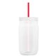a translucent-red straw & translucent-frost lid & clear bottle 27 oz tritan(tm) clear mason jar with lid and straw
