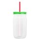 a translucent-red straw & translucent-green lid & clear bottle 27 oz tritan(tm) clear mason jar with lid and straw