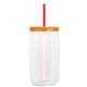 a translucent-red straw & translucent-orange lid & clear bottle 27 oz tritan(tm) clear mason jar with lid and straw