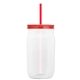 aerial view a translucent-red straw & translucent-red lid & clear bottle 27 oz tritan(tm) clear mason jar with lid and straw, image 1 of 3