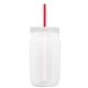 a translucent-red straw & white lid & clear bottle 27 oz tritan(tm) clear mason jar with lid and straw