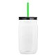 a translucent-green straw & black lid & clear bottle 27 oz tritan(tm) clear mason jar with lid and straw