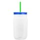 a translucent-green straw & translucent-blue lid & clear bottle 27 oz tritan(tm) clear mason jar with lid and straw