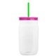 a translucent-green straw & translucent hot pink lid & clear bottle 27 oz tritan(tm) clear mason jar with lid and straw