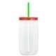 a translucent-green straw & translucent-red lid & clear bottle 27 oz tritan(tm) clear mason jar with lid and straw