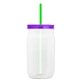 a translucent-green straw & translucent-violet lid & clear bottle 27 oz tritan(tm) clear mason jar with lid and straw