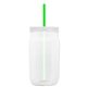 a translucent-green straw & white lid & clear bottle 27 oz tritan(tm) clear mason jar with lid and straw