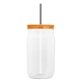 a smoke straw & translucent-orange lid & clear bottle 27 oz tritan(tm) clear mason jar with lid and straw