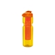 a transparent yellow bottle & orange lid & translucent red infuser champion - 28 oz transparent bottle with flip lid and large infuser
