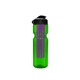 a transparent green bottle & black lid & translucent violet infuser champion - 28 oz transparent bottle with flip lid and large infuser