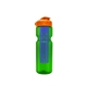 a transparent green bottle & orange lid & translucent blue infuser champion - 28 oz transparent bottle with flip lid and large infuser