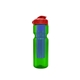 a transparent green bottle & red lid & translucent blue infuser champion - 28 oz transparent bottle with flip lid and large infuser